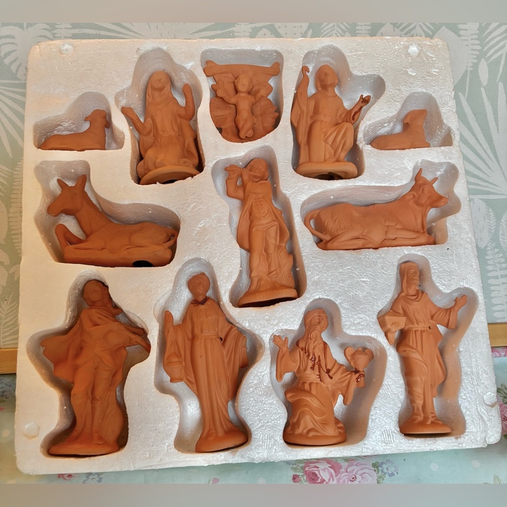 Vintage 12 piece Bisque unglazed terracotta Nativity Set for Home Art projects
